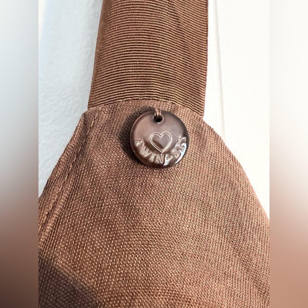 Twin set by Simona barbieri brown linen blend midi dress tiered skirt - Picture 3 of 11